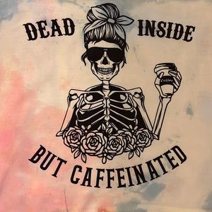 Dead Inside but Caffeinated tie-dye crewneck cropped sweatshirt.